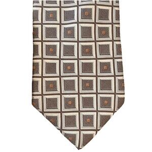 Roberto Villini Collezione 100% Silk Neck Tie Gold Geometric Handmade VTG
